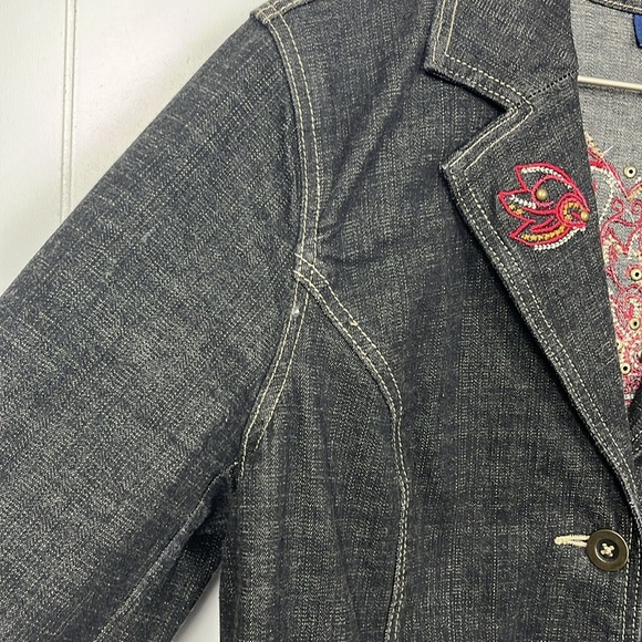 Denim & Co. Womens Jean Jacket M Dark Wash Black Long Sleeve Button Down Western - Picture 6 of 13